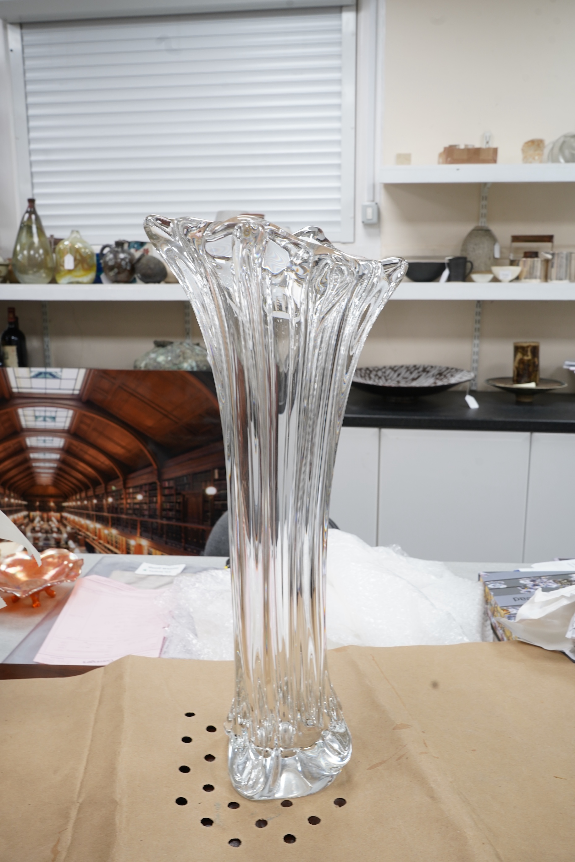 Sevres - Large 1960's clear glass vase, 56.5cm high